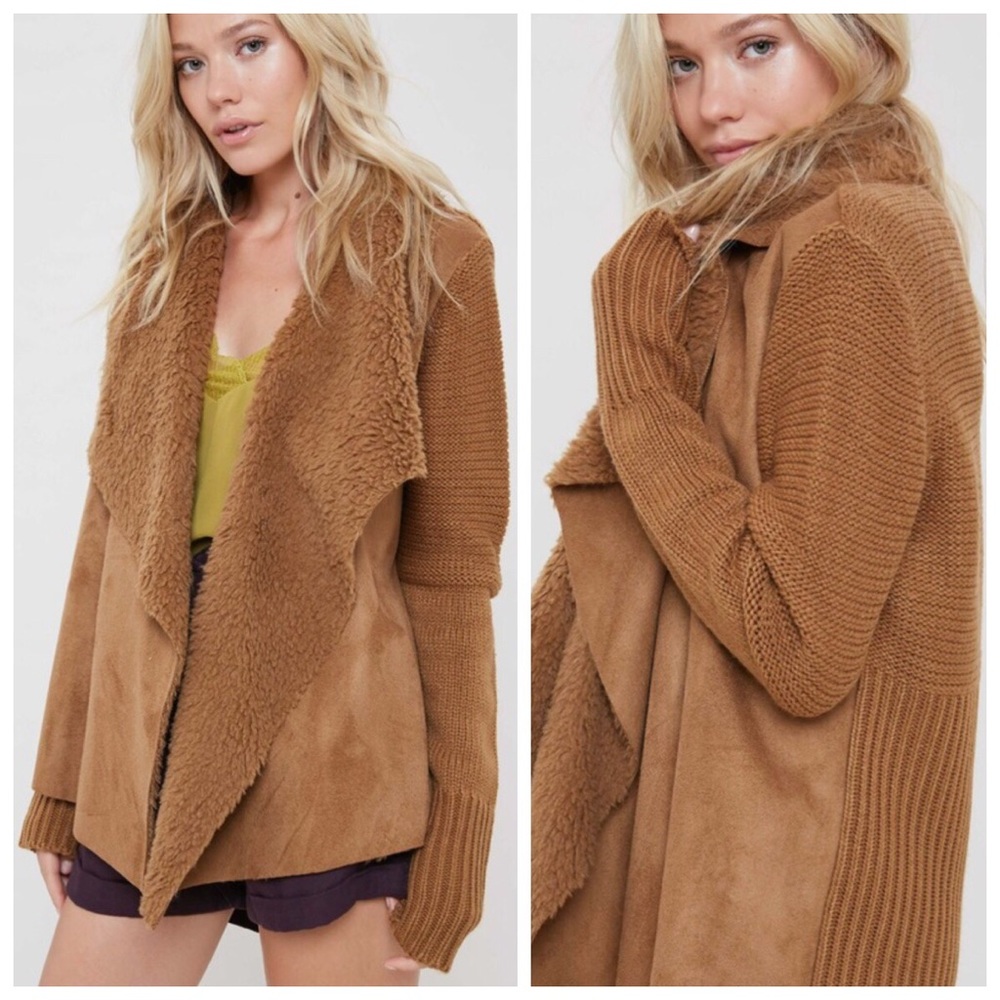 New sand faux suede fur cardigan sweater - Picture 6 of 6